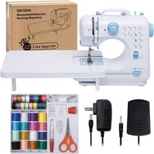Sewing Machine for Beginners with Extension Table Portable White and Blue Set 