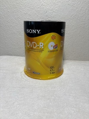 SONY DVD-R 4.7GB 100 Pack 120min 4.7GB 1-16X Optical Media Storage - NEW SEALED