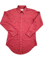 VTG 60s Wrangler Pearl Snap Shirt Men's 15.5 x 32 Permanent Press Long Tails USA