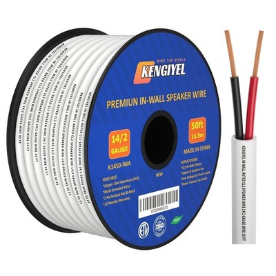 Speaker Wire 14 Gauge 50FT, 14 AWG Stranded PVC Extension Cord,Cl2 Rated In-Wall