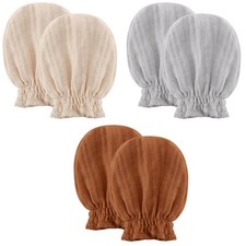 Pro Goleem 3-Pack Muslin Baby Mittens for One Size, Brown Grey Beige 3