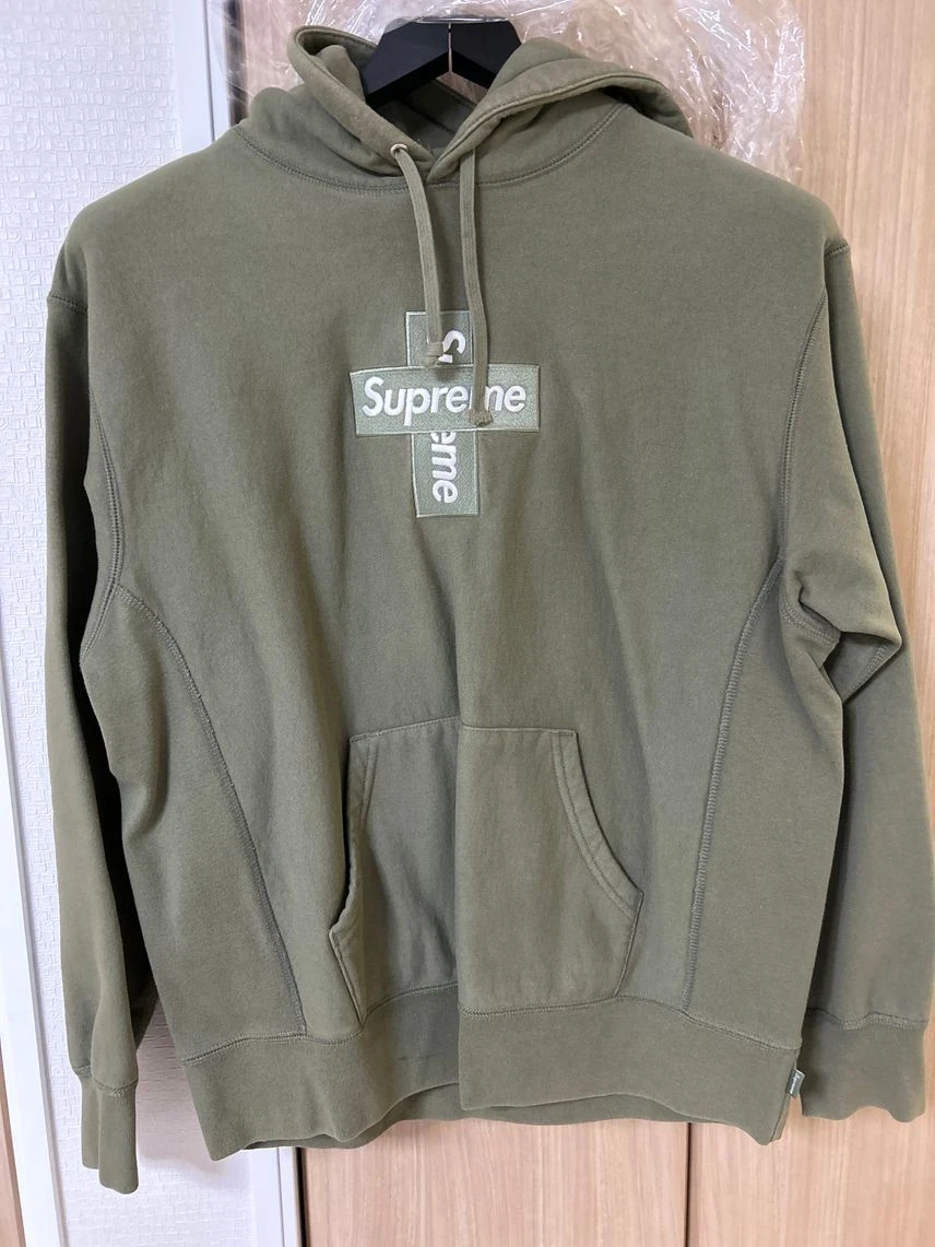 Sweat à capuche logo Supreme Cross Box olive clair