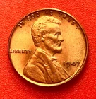 1947-P Lincoln Wheat Cent Penny GEM RED BU From an Original Bank Roll