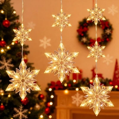 5.3FT Christmas Snowflake Lights w/ 60 LED, 8 Modes Strings Connectable Battery