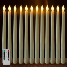 12 Pcs Flameless Taper Candles Flickering with Remote Timer Battery Operated ...