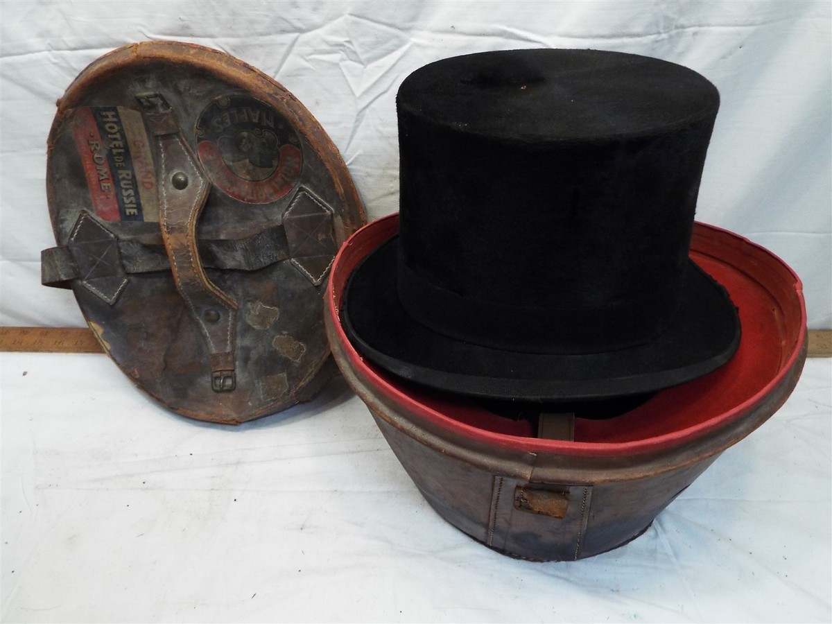 Antique Rogers Peet Felt Tophat Top Hat with Leather Box  display picture 1
