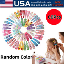 Snap Clips for Girls Children, 60Pcs Random Color Printed Metal Hair Barrettes