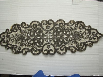 Pier 1 Imports Beaded Table Runner Silver Abstract Design 12 X 39 In