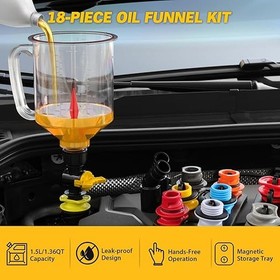 18PC Engine Oil Funnel Kit 1.59QT/1.5L Automotive Coolant Funnel Set 12 Adapters