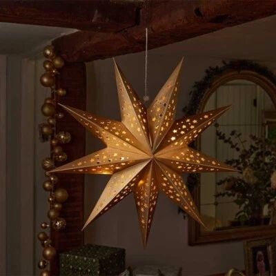 MARCO PAUL Christmas Origami Star Decoration Light LED Hanging Lamp Lighting 50cm Xmas Gold