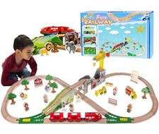 Pista Treni in legno Set Ferroviere con trenino elettrico a batteria montessori