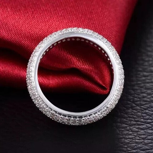 2Ct Round Cut Real Moissanite Eternity Wedding Band Ring 14K White Gold Plated - Picture 3 of 3