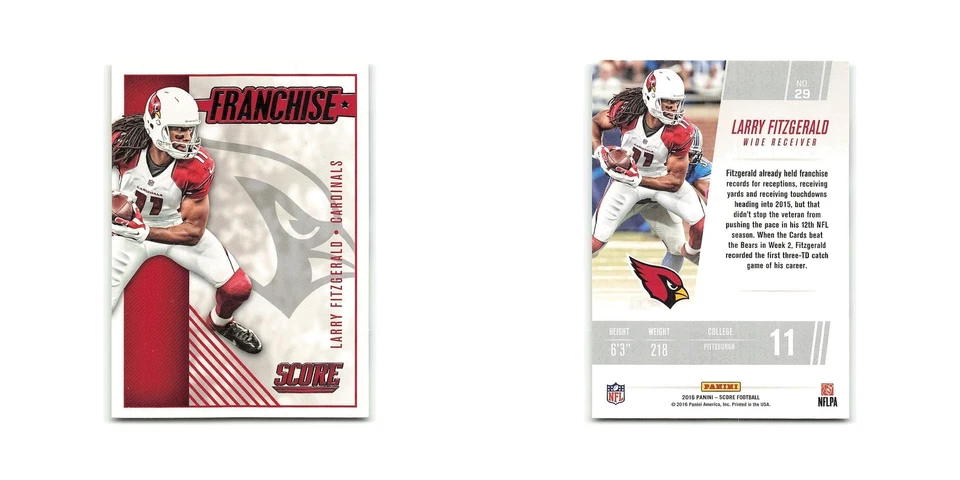 Larry Fitzgerald 2016 Score Franchise #29 Arizona Cardinals Football Card NM - Image 3 of 3