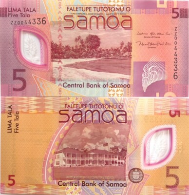 Samoa 5 Tala ND 2023 2024 P 47 Polymer Prefix ZZ Replacement UNC