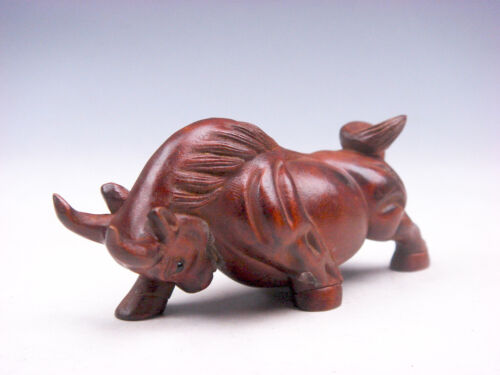 Boxwood Hand Carved Japanese Netsuke Sculpture Furious Charging Bull #08192309 - Picture 2 of 6