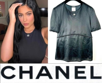 3K Chanel 2017 Pearl Black Top 36 38 40 4 6 8 Shirt Jacket White Logo Blouse S M