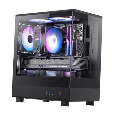  Micro ATX PC Case, Pre-Install 3 PWM ARGB Fans Computer Case, Full View Black