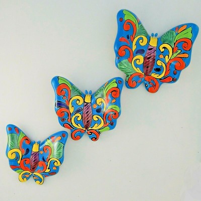 Butterfly Set 3 Pieces Mexican Talavera Ceramic Wall Decor Hanging Pottery 09 Ebay