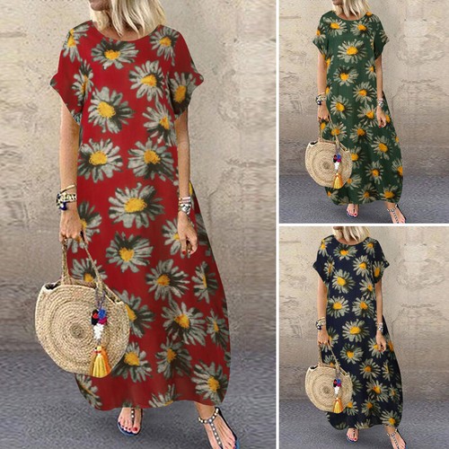 ZANZEA Women Short Sleeve Polka Dot Shirt Dress Summer Long Maxi Dress Sundress - Picture 11 of 24
