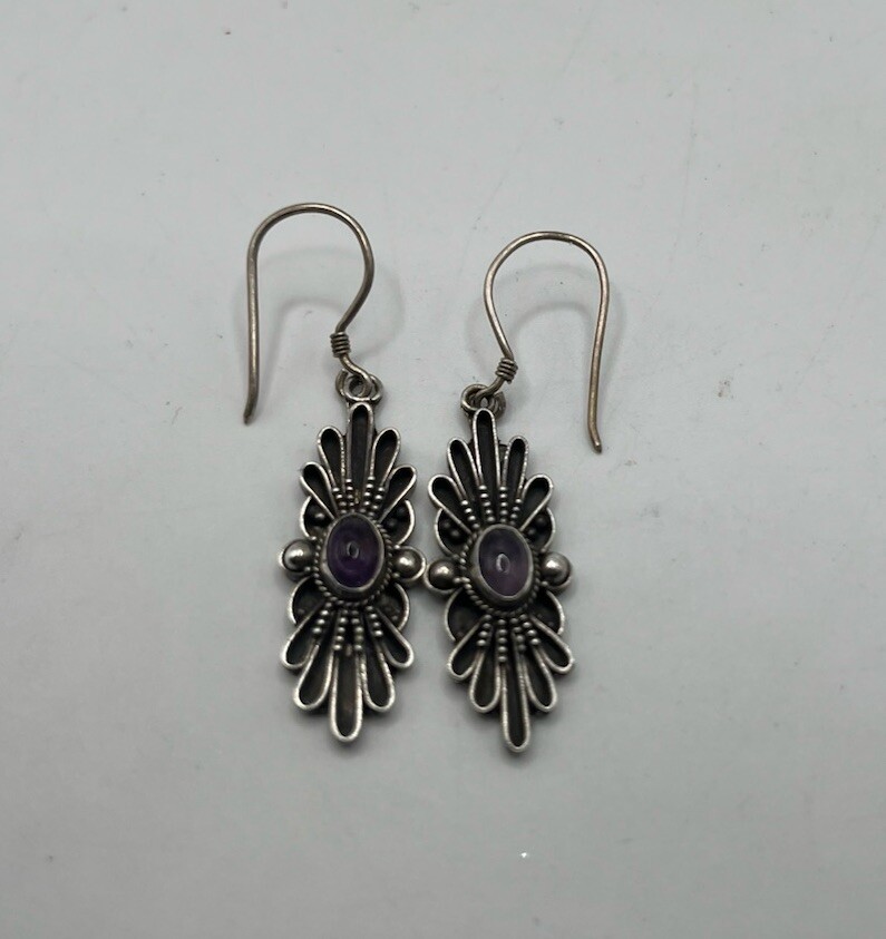 Dangle Amethyst Earrings Solid Sterling Silver NI… - image 2
