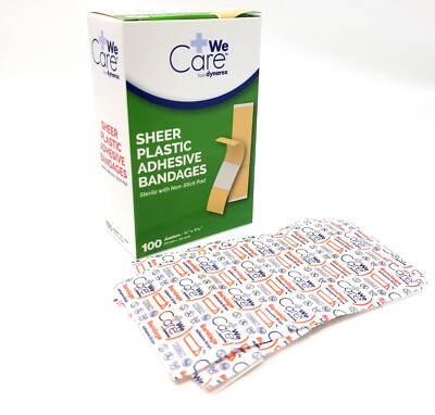 Dynarex Adhesive Sheer Jr. Bandage 3/8'' x 1.5'' 100/Box Sterile Non-stick Pads