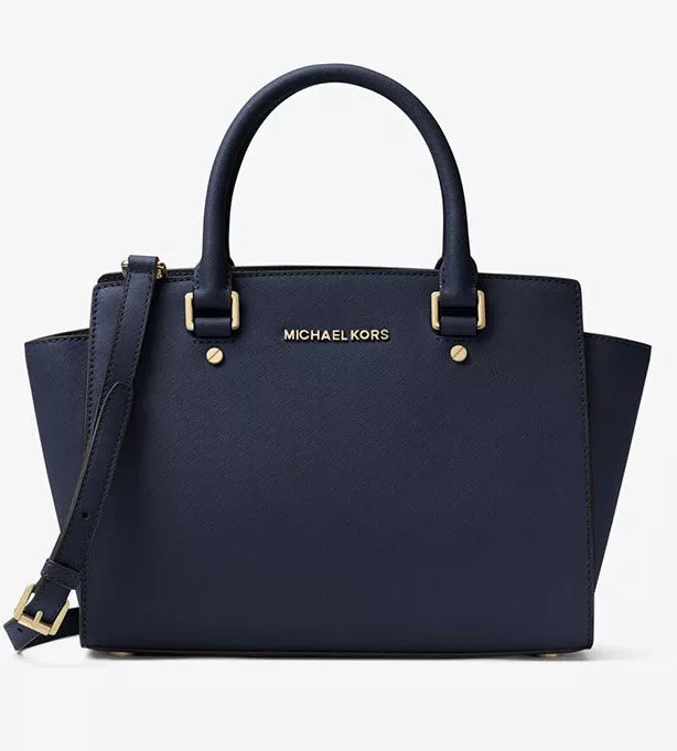 Hardly Used Michael Kors Selma Large Saffiano Leather Satchel Navy Blue RRP 340