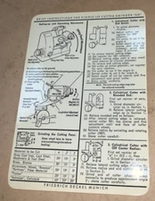ORIGINAL Single Lip Cutter Grinder Operator Instruction Card For Deckel SO D-Bit