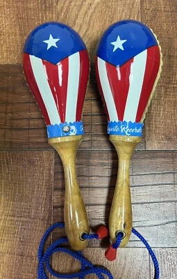 Leather Mini Maracas With Puerto Rico Flag Design Maracas De Cuero Mini 8.5”