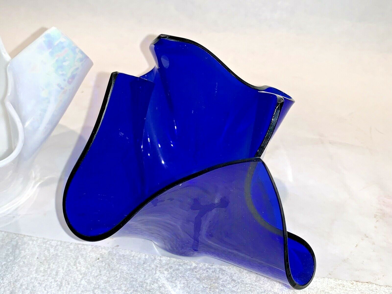 2 Sydenstricker Fused Art Glass Free Form Handkerchief Vases / Votive