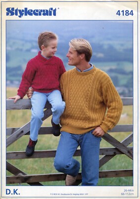 Stylecraft 4184 Kinder Herren Pullover DK 26-44'' Vintage Strickmuster