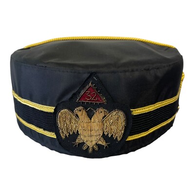 Vtg Masonic 32nd Degree Freemasons Masonic Cap Hat Double Eagle Size 7 1/4
