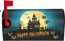 Halloween Haunted House Mailbox Cover, Happy Halloween 21 X 18 in Magnetic Mailb