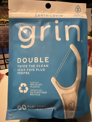 NEW Grin Mint Double Flossers (Twice the Clean) 60-ct bag Minty Menthe Flavor