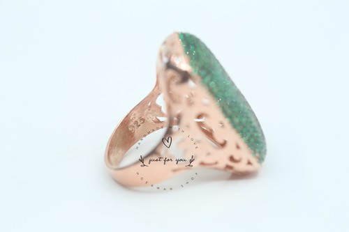 Special Handmade Emerald Rose Gold Sterling Silver Ring - Picture 10 of 10