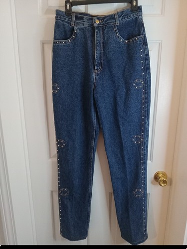 vtg Lawman Western Jeans Size 9/10 Studded with Suede & Gold Thread RELAXED FIT - Picture 3 of 23