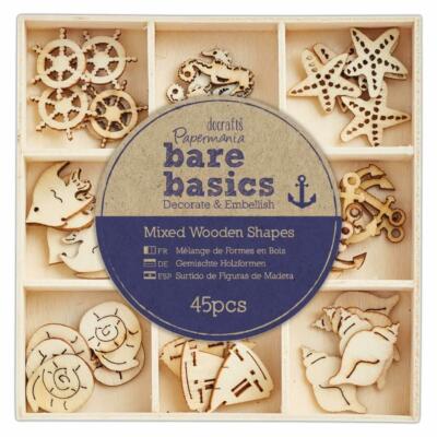 45 x Papermania Bare Basics Maritime Formen 25 x25 mm Holzdeko Scrapbooking