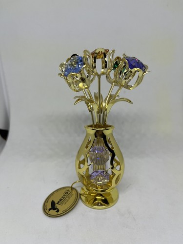 Mascotte cristal délice fleurs plaqué or 24 carats dans vase. - Photo 4/11