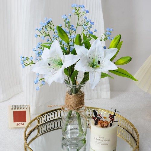 Fake Flowers in Vase with Faux Water for Home Decor Artificial Lily Flowers B... - Picture 6 of 7