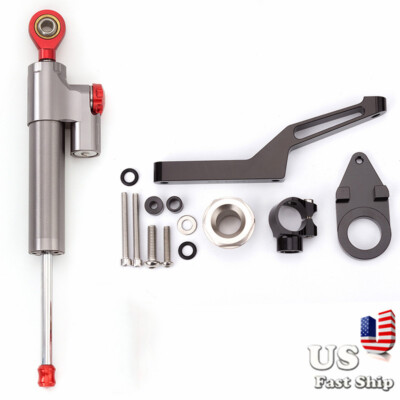 For ZX6R 2009-2019 CNC Steering Damper Stabilizer&Bracket Mount Kit Holder Gray