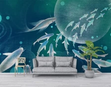 3D Cartoon Moon Fish G16678 Wallpaper Wall Murals Removable Self-adhesive Honey
