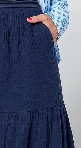 Studio Park x Amy Stran Petite Cotton Gauze Tiered Skirt Navy Petite Medium - Picture 3 of 5
