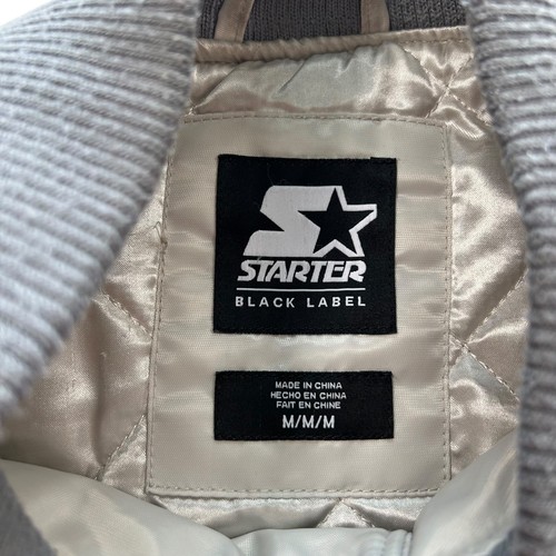 Giacca Vintage Starter Raiders Raso Uomo Taglia Media Etichetta Nera Argento NFL - Foto 10 di 12