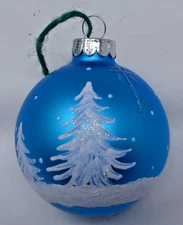 2023 Holiday Living Hand Painted Trees Blown Glass 2 1/2" Ball Ornament