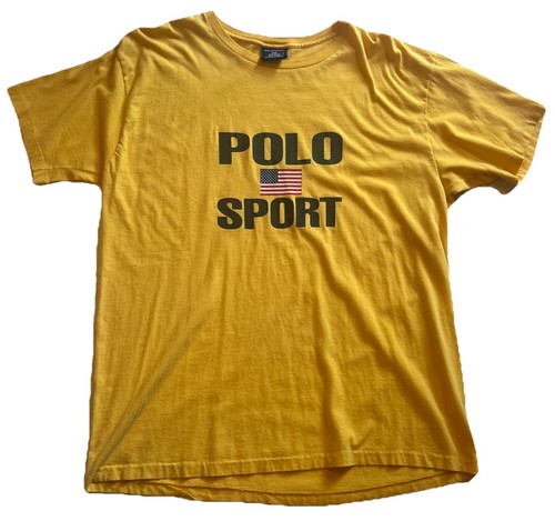 Vintage Ralph Lauren Polo Sport American Flag Yellow T-Shirt Size Large