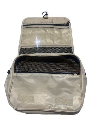 Beige Medium Cosmetic Make Up Toiletry Bag Travel Hanging Hook, Water-Resistant