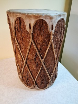 Drum made of Tree Trunk and Leather. Rustic 14.5'' tall x 8.25'' Diameter Rustic