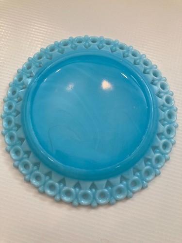 Kunstglas blau opalisierend Weihnachtsteller 1984 Netzspitze - Bild 2 von 7