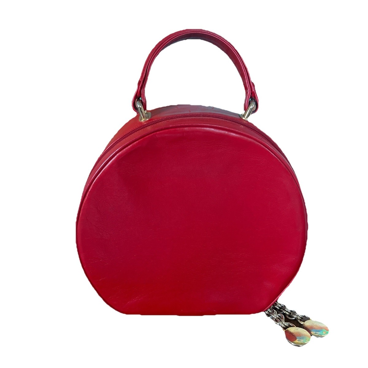 Vintage 60s/70s Pierre Cardin Red Leather Round Handbag/Travel