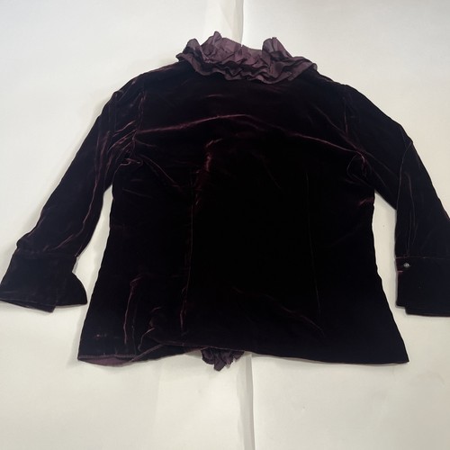 Beautiful Ralph Lauren Sz 14 Plum Velvet Silk Blend Ruffle Trim Button Up Blouse - Bild 10 von 11