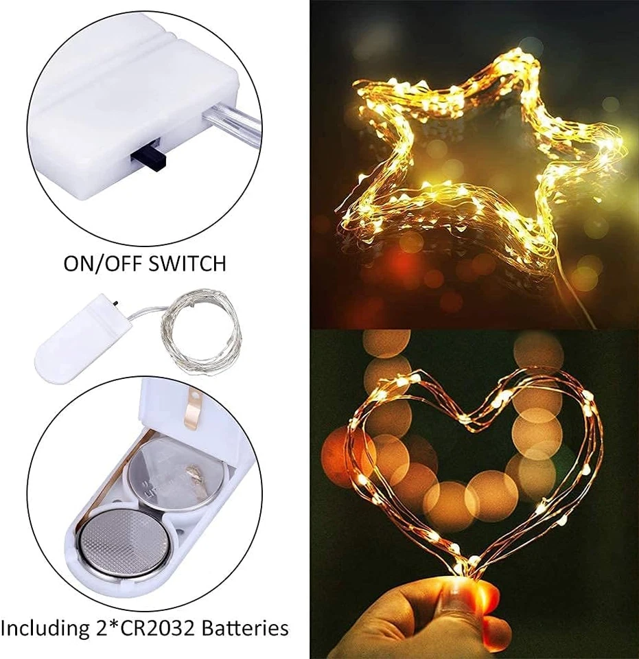 Stringa Luci LED a Batteria, 15 Pezzi Impermeabile 20 LED 2M Mini Lampada a Fili - Immagine 2 di 4